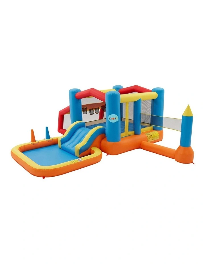 Keezi Inflatable Kids Pool Play Park Jumping Castle Volleyball Net with Blower Balls 4mx4.37m image 1