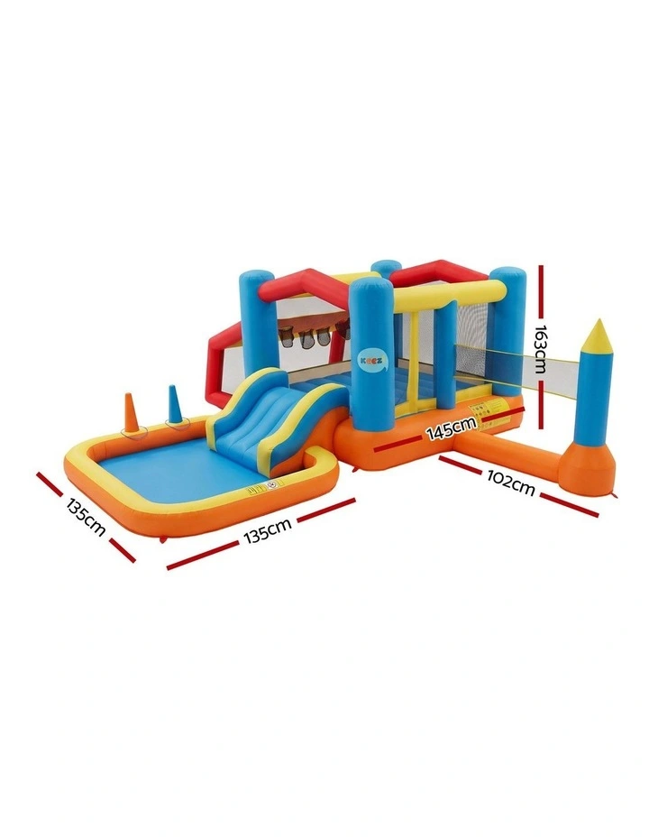 Keezi Inflatable Kids Pool Play Park Jumping Castle Volleyball Net with Blower Balls 4mx4.37m image 2