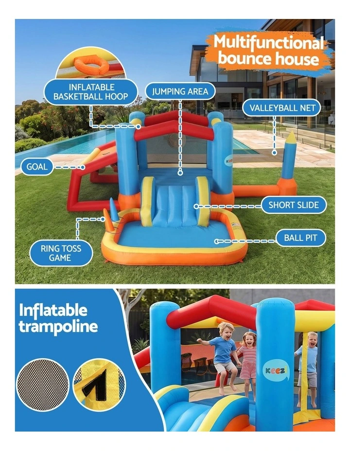 Keezi Inflatable Kids Pool Play Park Jumping Castle Volleyball Net with Blower Balls 4mx4.37m image 4