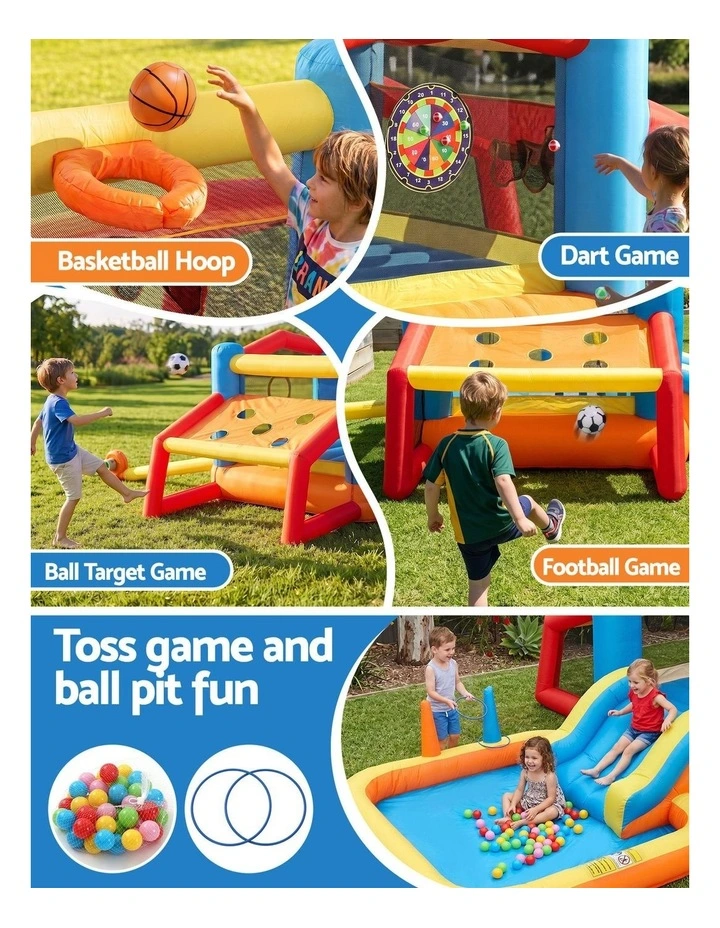 Keezi Inflatable Kids Pool Play Park Jumping Castle Volleyball Net with Blower Balls 4mx4.37m image 5