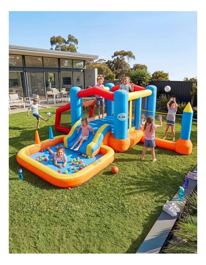 Keezi Inflatable Kids Pool Play Park Jumping Castle Volleyball Net with Blower Balls 4mx4.37m image 6