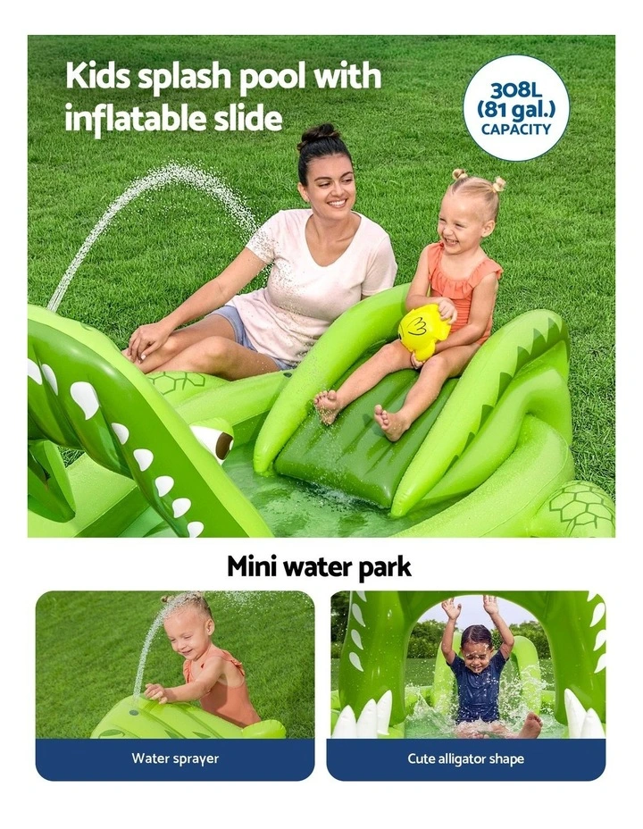 Bestway Inflatable Alligator Kids Play Pool with Slide 234cmx163cm Green image 4