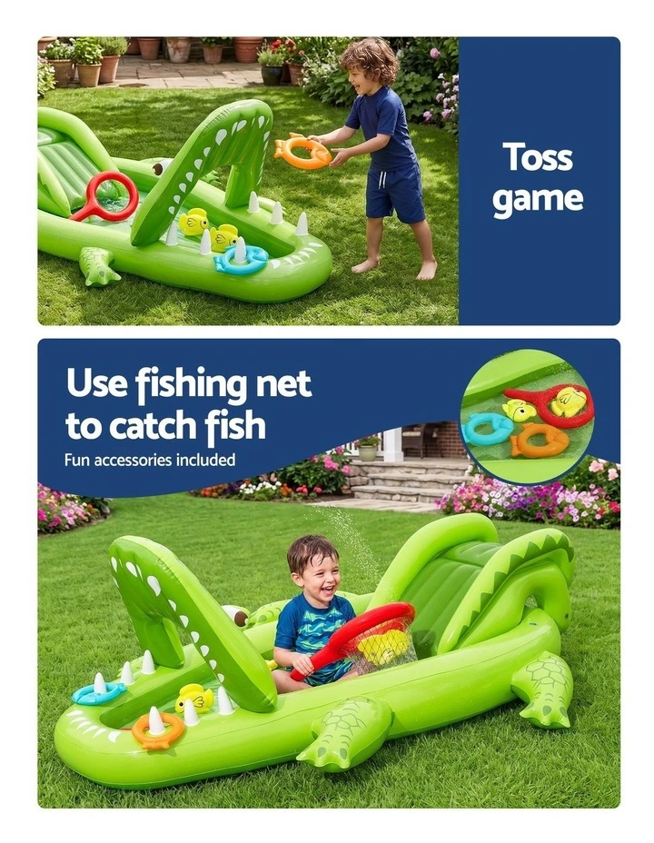 Bestway Inflatable Alligator Kids Play Pool with Slide 234cmx163cm Green image 5