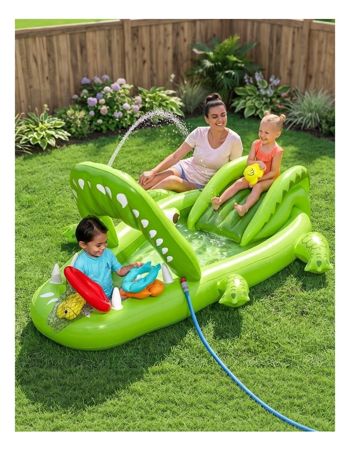 Bestway Inflatable Alligator Kids Play Pool with Slide 234cmx163cm Green image 6