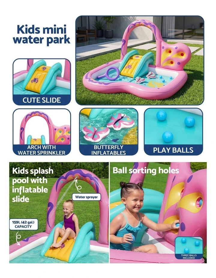 Bestway Inflatable Butterfly Kids Play Pool Park with Slide 180cm Pink image 4