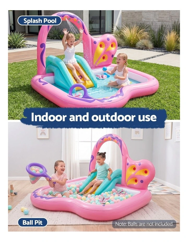 Bestway Inflatable Butterfly Kids Play Pool Park with Slide 180cm Pink image 5