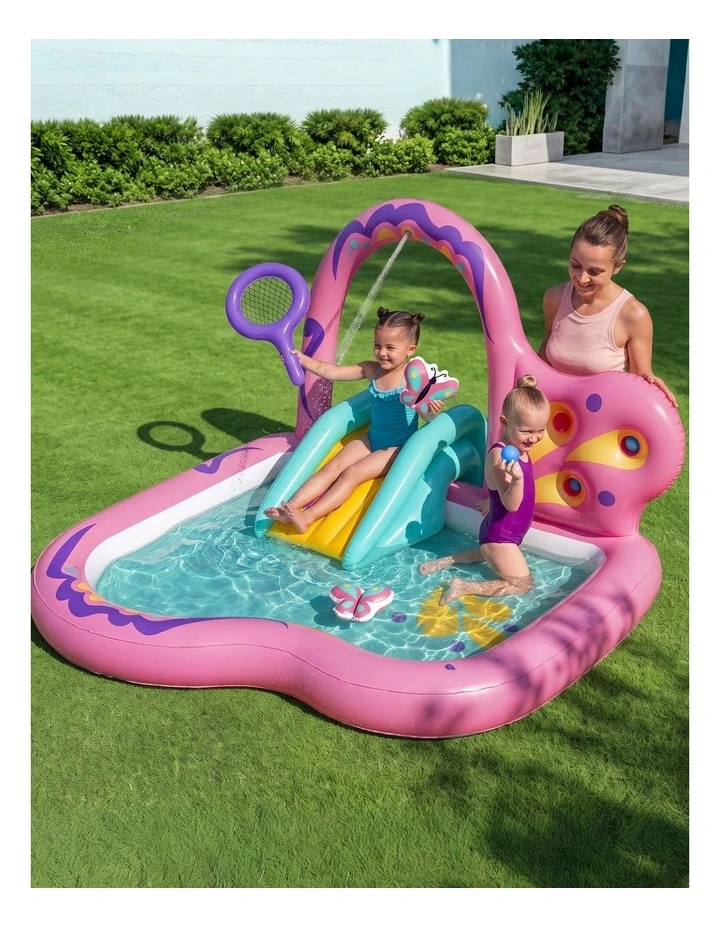 Bestway Inflatable Butterfly Kids Play Pool Park with Slide 180cm Pink image 6