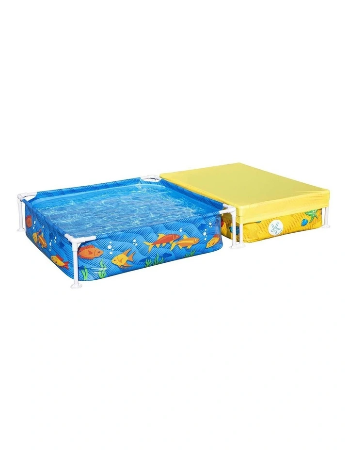 Bestway 2-in-1 Kids Pool and Sandpit Set 122cm/90cm Metal Frame Yellow Blue image 3