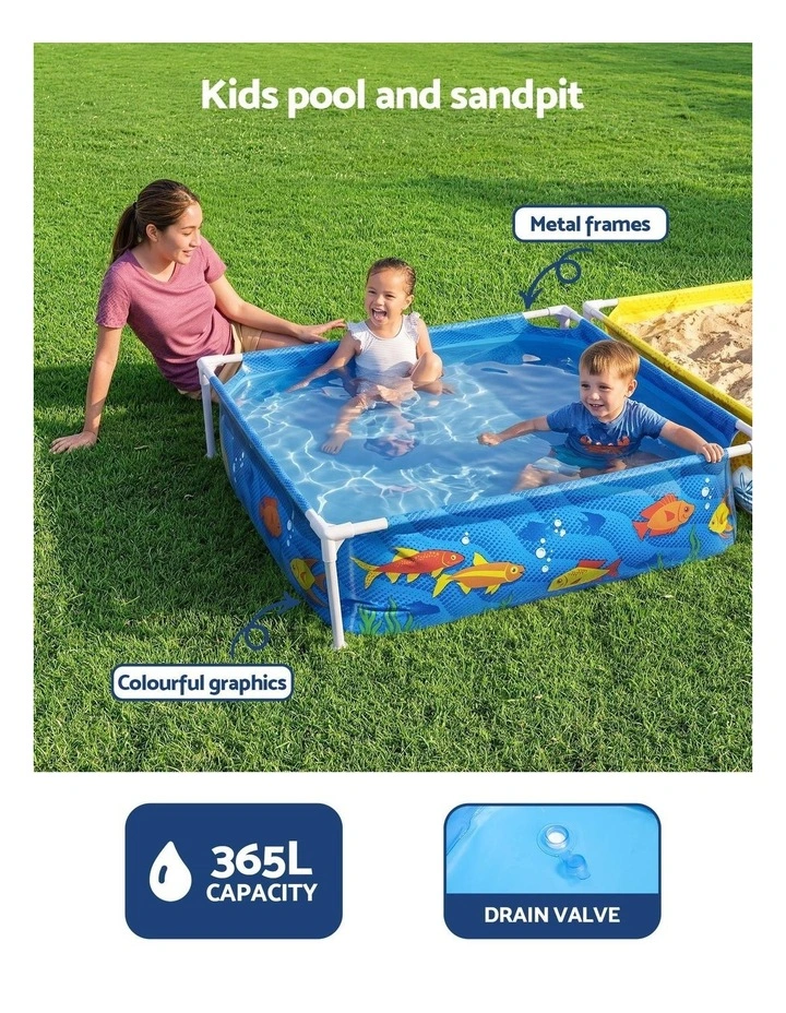 Bestway 2-in-1 Kids Pool and Sandpit Set 122cm/90cm Metal Frame Yellow Blue image 4