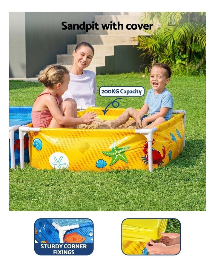 Bestway 2-in-1 Kids Pool and Sandpit Set 122cm/90cm Metal Frame Yellow Blue image 5