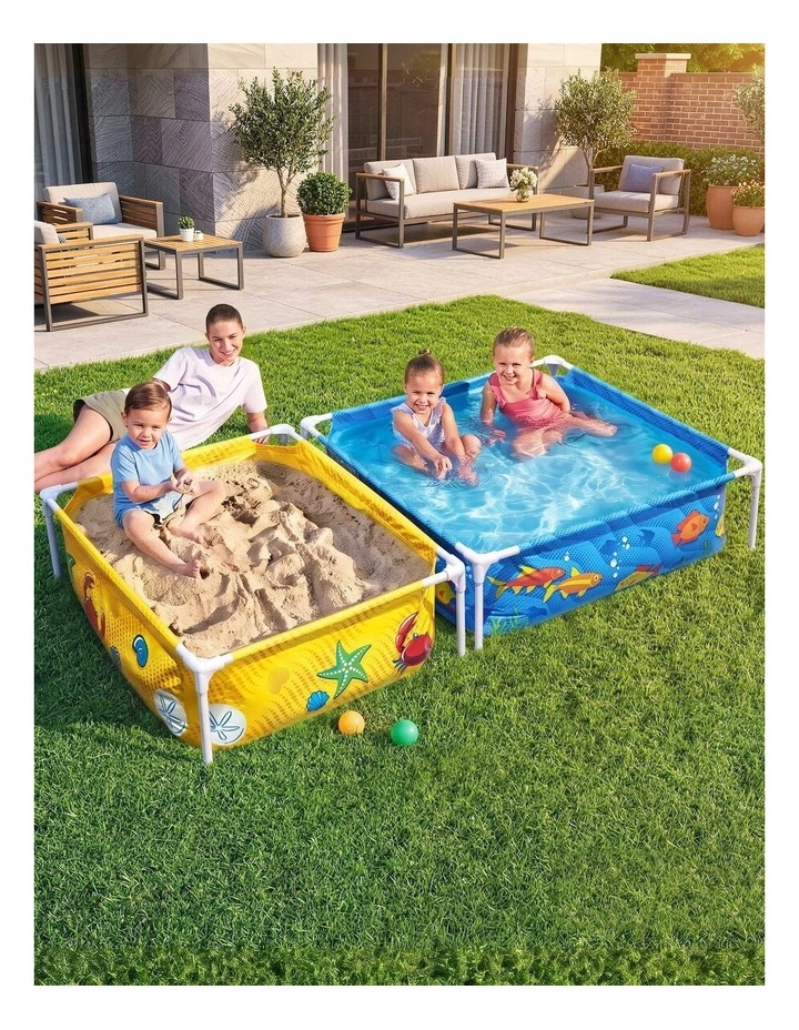 Bestway 2-in-1 Kids Pool and Sandpit Set 122cm/90cm Metal Frame Yellow Blue image 6