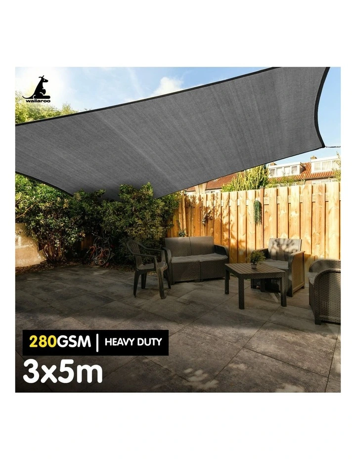 Wallaroo 280GSM Outdoor Sun Shade Sail Canopy Grey - 3m x 5m image 5