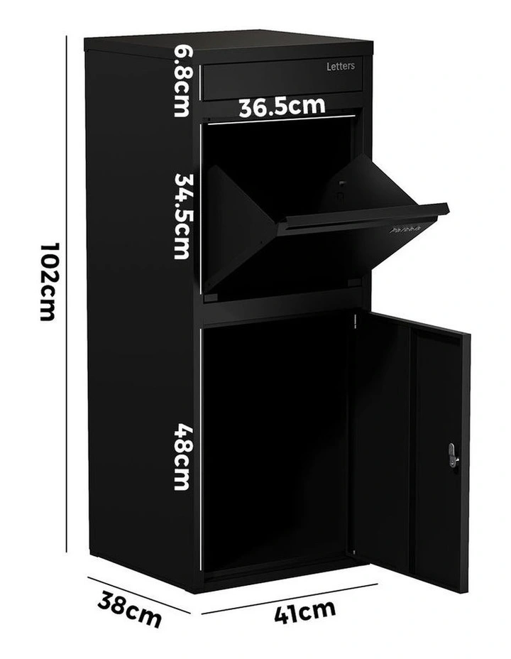 Oikiture Steel Parcel Letterbox Drop Box Package Lockable Storage Black image 3