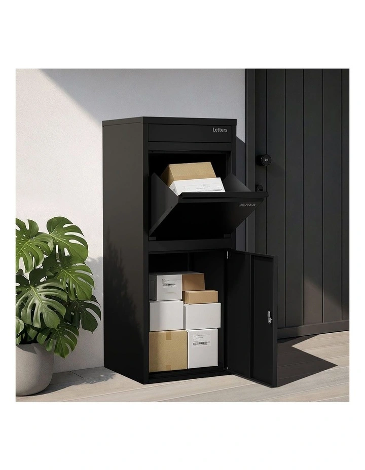 Oikiture Steel Parcel Letterbox Drop Box Package Lockable Storage Black image 5