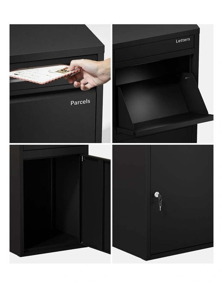 Oikiture Steel Parcel Letterbox Drop Box Package Lockable Storage Black image 6