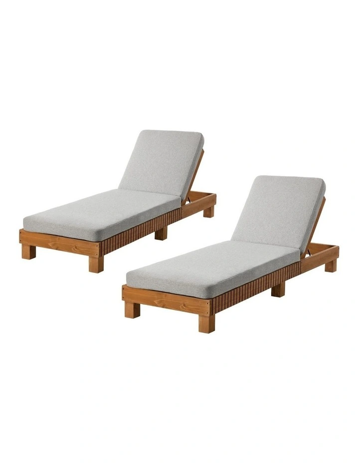 Livsip 2PCS Outdoor Sun Lounge Set Wooden Lounger Daybed Beige image 1