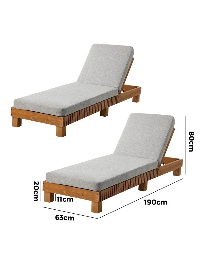 Livsip 2PCS Outdoor Sun Lounge Set Wooden Lounger Daybed Beige image 3