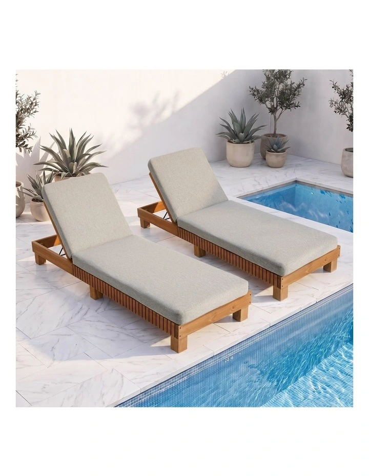 Livsip 2PCS Outdoor Sun Lounge Set Wooden Lounger Daybed Beige image 4