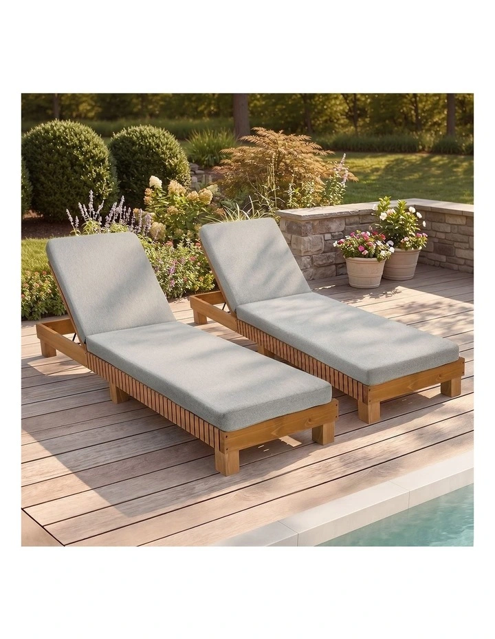 Livsip 2PCS Outdoor Sun Lounge Set Wooden Lounger Daybed Beige image 5
