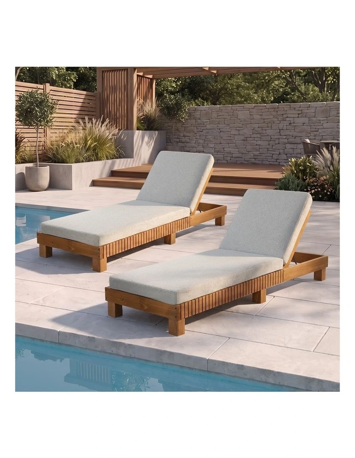 Livsip 2PCS Outdoor Sun Lounge Set Wooden Lounger Daybed Beige image 7