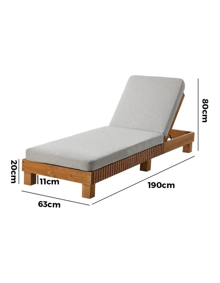 Livsip Outdoor Sun Lounge Wooden Lounger Day Bed Recliner Beige image 3