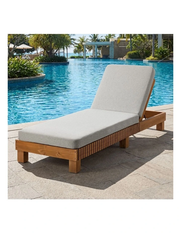 Livsip Outdoor Sun Lounge Wooden Lounger Day Bed Recliner Beige image 4