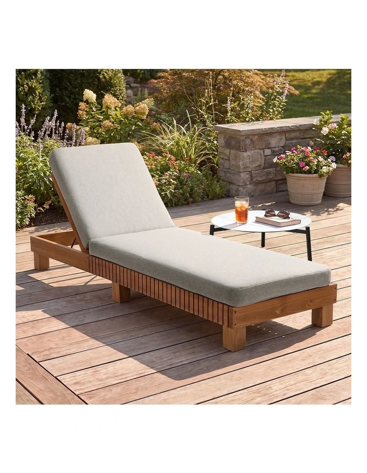 Livsip Outdoor Sun Lounge Wooden Lounger Day Bed Recliner Beige image 5