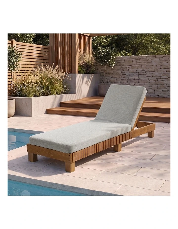 Livsip Outdoor Sun Lounge Wooden Lounger Day Bed Recliner Beige image 7