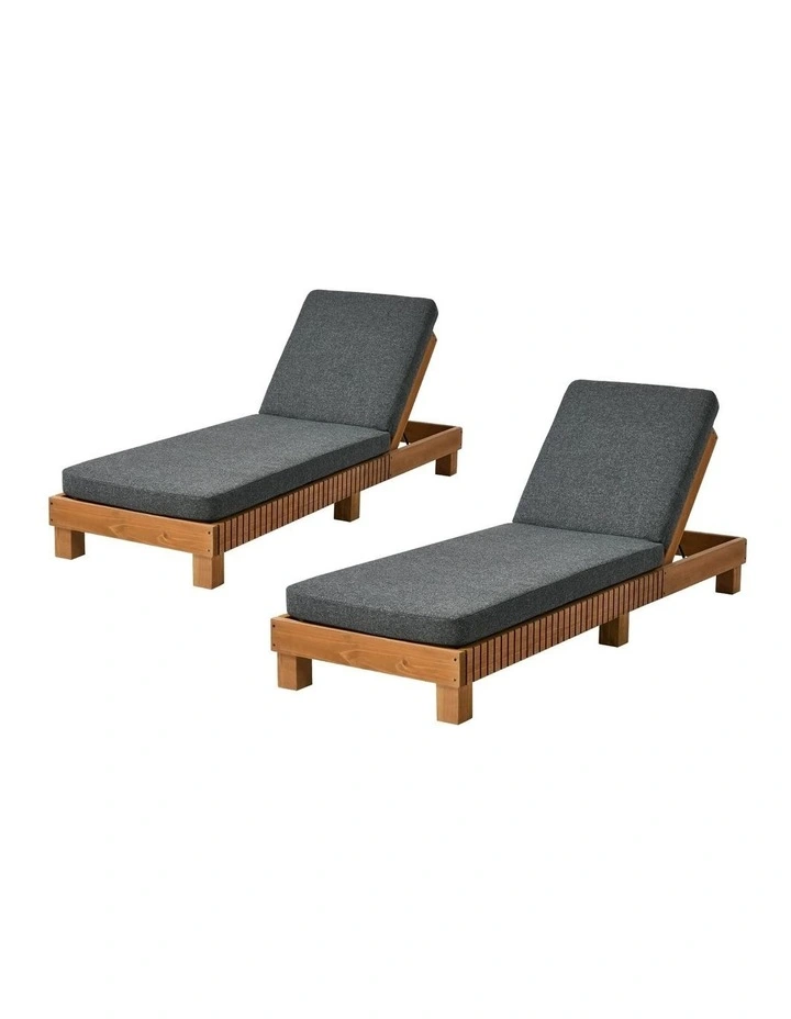 Livsip 2PCS Outdoor Sun Lounge Set Wooden Lounger Daybed Grey image 1