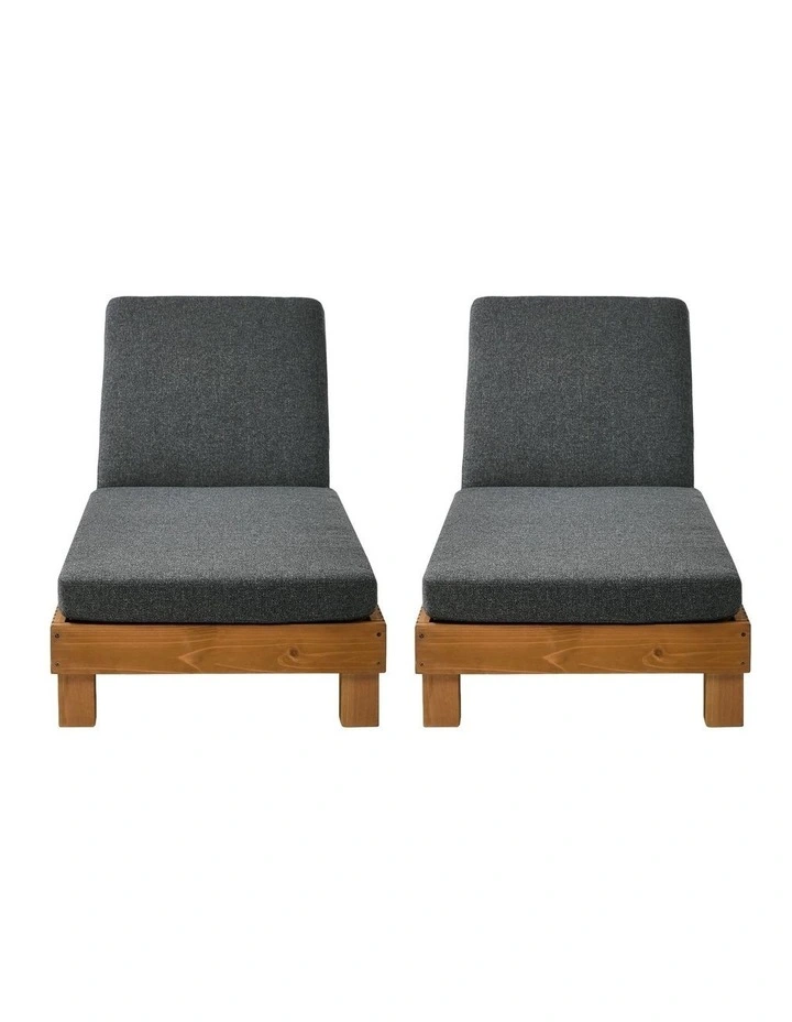 Livsip 2PCS Outdoor Sun Lounge Set Wooden Lounger Daybed Grey image 2