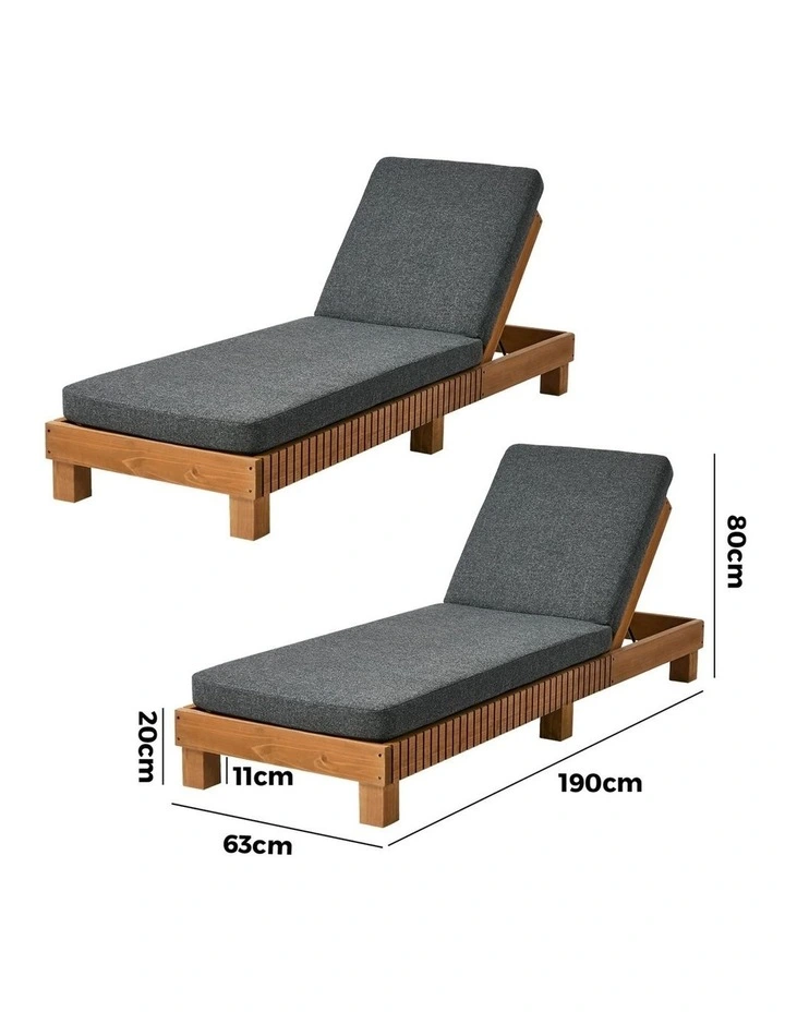 Livsip 2PCS Outdoor Sun Lounge Set Wooden Lounger Daybed Grey image 3