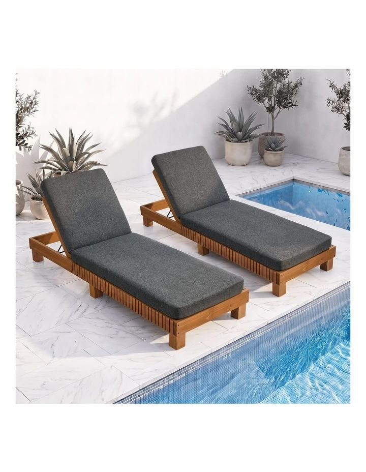 Livsip 2PCS Outdoor Sun Lounge Set Wooden Lounger Daybed Grey image 4