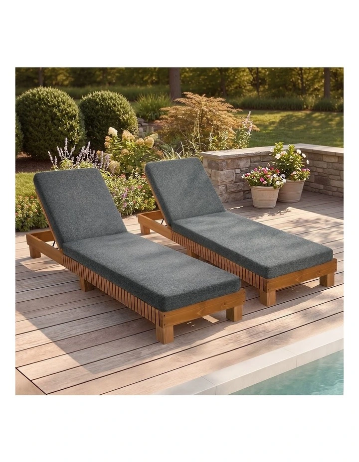 Livsip 2PCS Outdoor Sun Lounge Set Wooden Lounger Daybed Grey image 5