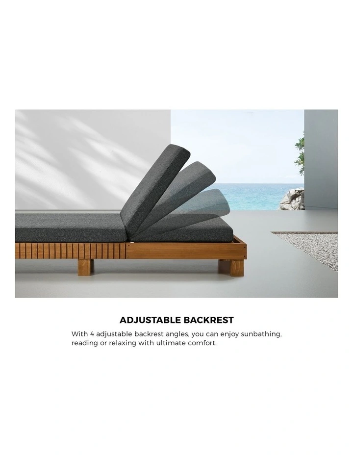 Livsip 2PCS Outdoor Sun Lounge Set Wooden Lounger Daybed Grey image 6
