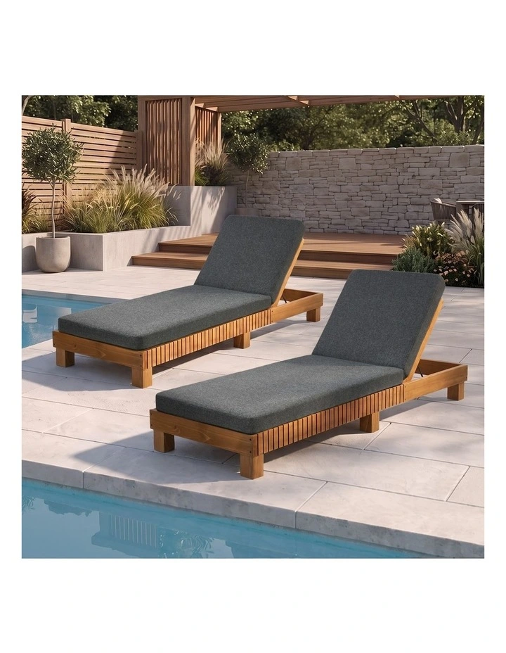 Livsip 2PCS Outdoor Sun Lounge Set Wooden Lounger Daybed Grey image 7