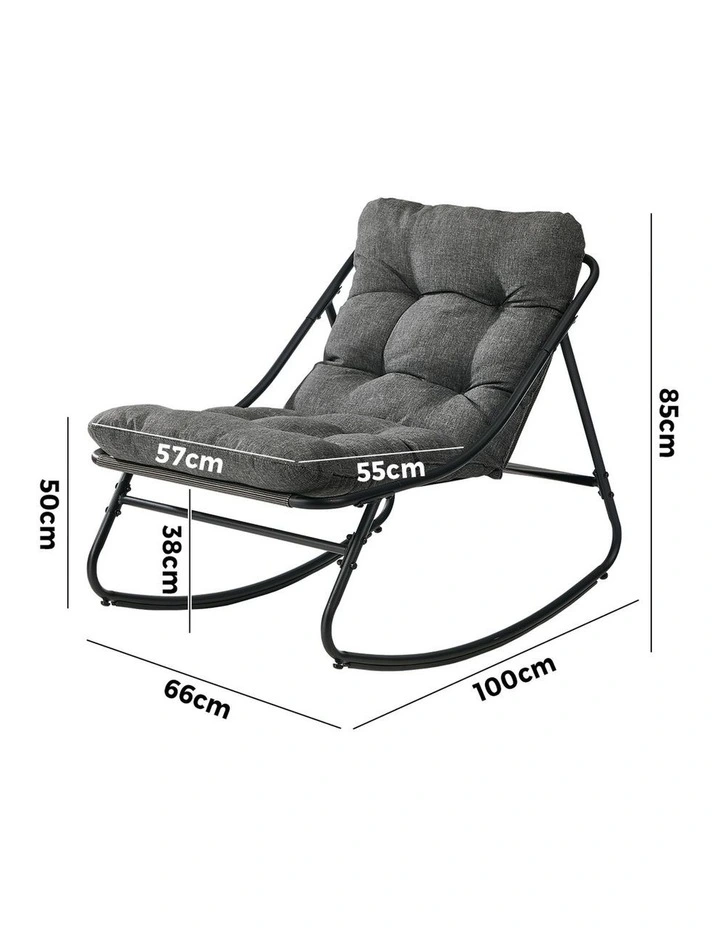 Livsip Outdoor Rocking Chair Garden Lounge Textilene Patio Furniture Grey image 3