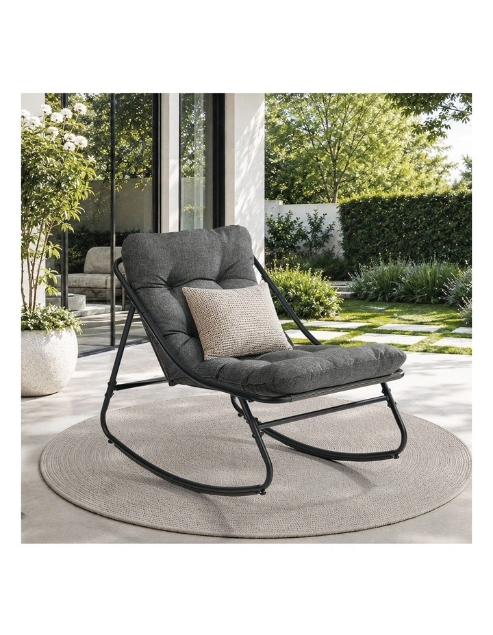 Livsip Outdoor Rocking Chair Garden Lounge Textilene Patio Furniture Grey image 4