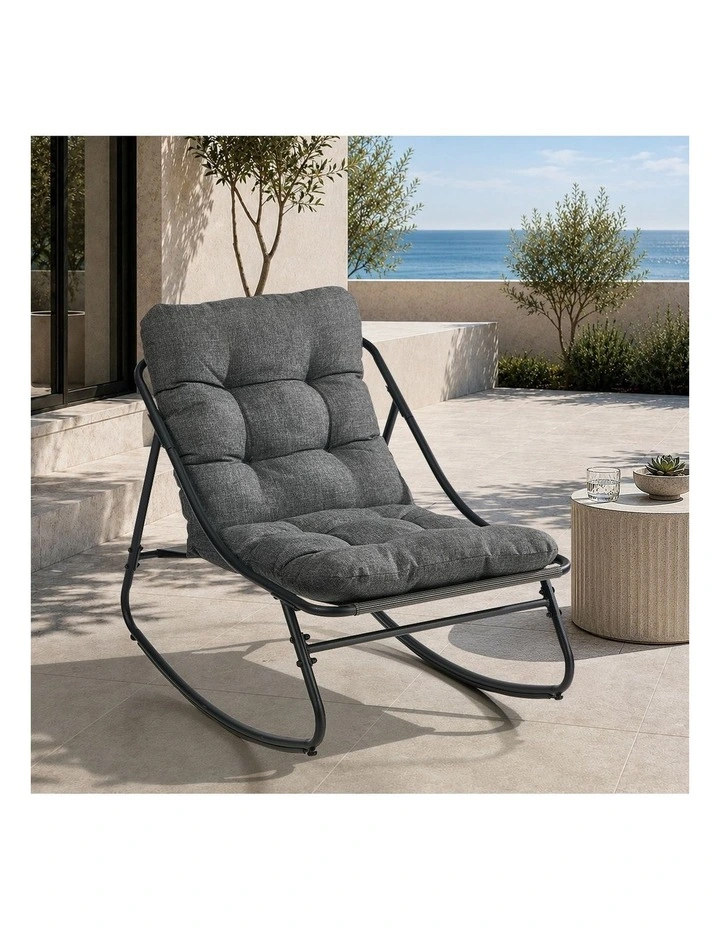 Livsip Outdoor Rocking Chair Garden Lounge Textilene Patio Furniture Grey image 5