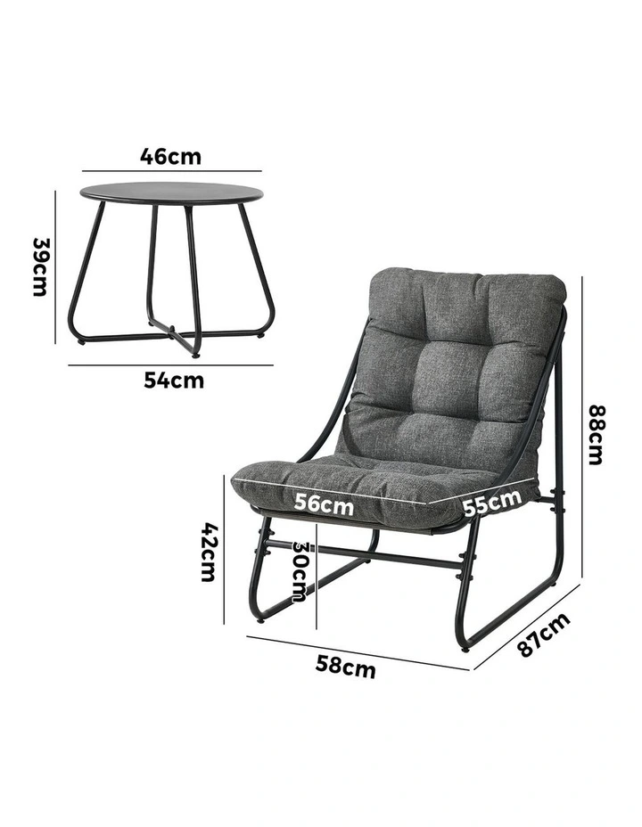 Livsip 3 Pieces Outdoor Patio Set Chair Table Lounge Setting Textilene Grey image 3