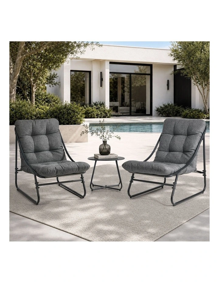 Livsip 3 Pieces Outdoor Patio Set Chair Table Lounge Setting Textilene Grey image 4