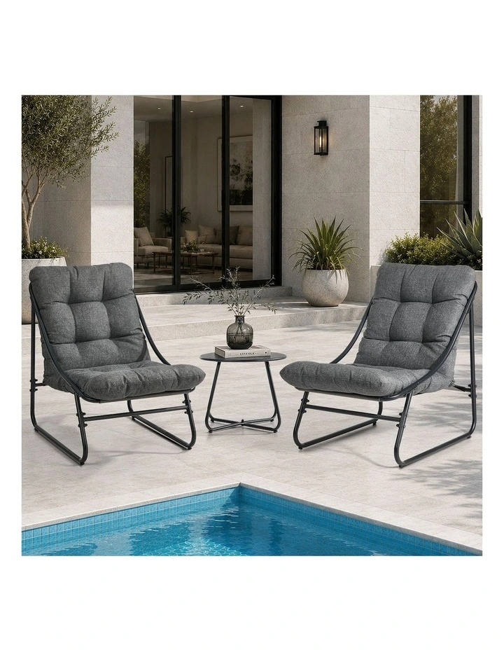 Livsip 3 Pieces Outdoor Patio Set Chair Table Lounge Setting Textilene Grey image 5