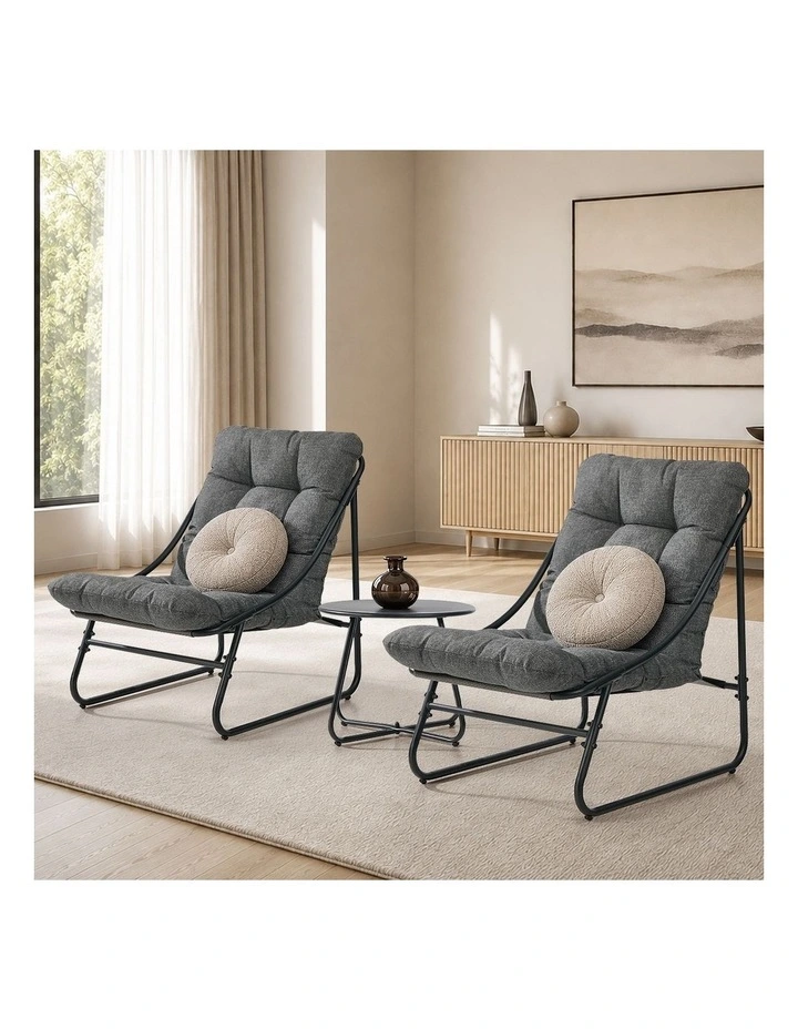 Livsip 3 Pieces Outdoor Patio Set Chair Table Lounge Setting Textilene Grey image 6