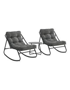 Livsip 3 Pieces Outdoor Patio Set Rocking Chair Table Textilene Lounge Grey