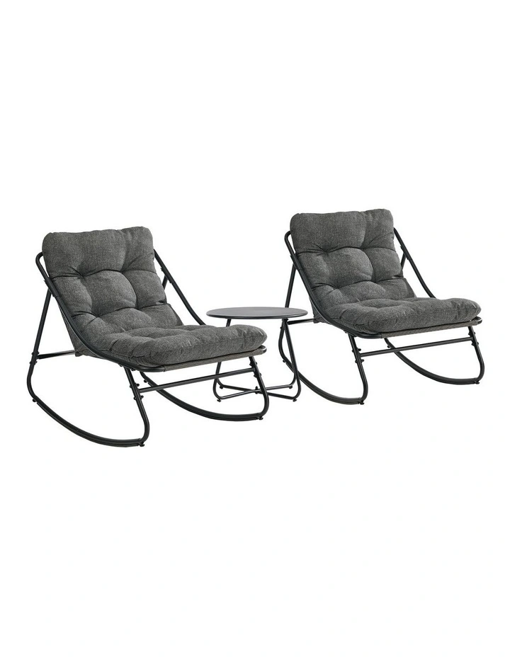 Livsip 3 Pieces Outdoor Patio Set Rocking Chair Table Textilene Lounge Grey image 1