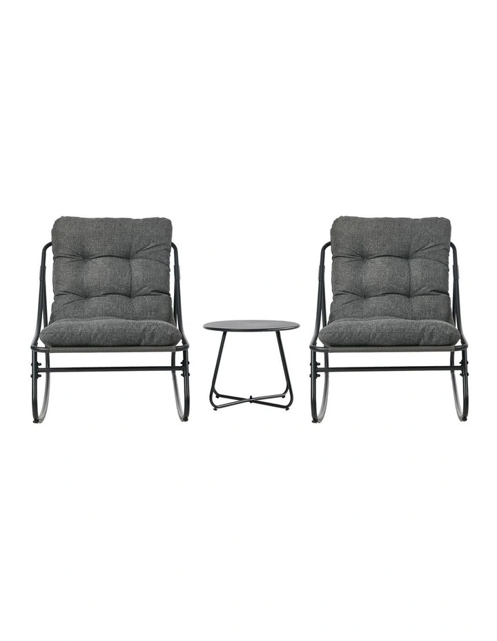 Livsip 3 Pieces Outdoor Patio Set Rocking Chair Table Textilene Lounge Grey image 2