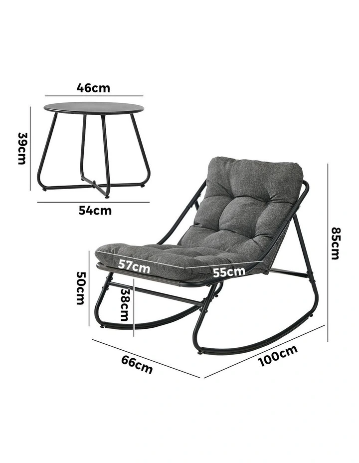 Livsip 3 Pieces Outdoor Patio Set Rocking Chair Table Textilene Lounge Grey image 3