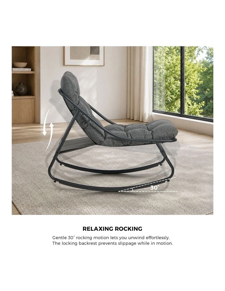 Livsip 3 Pieces Outdoor Patio Set Rocking Chair Table Textilene Lounge Grey image 7