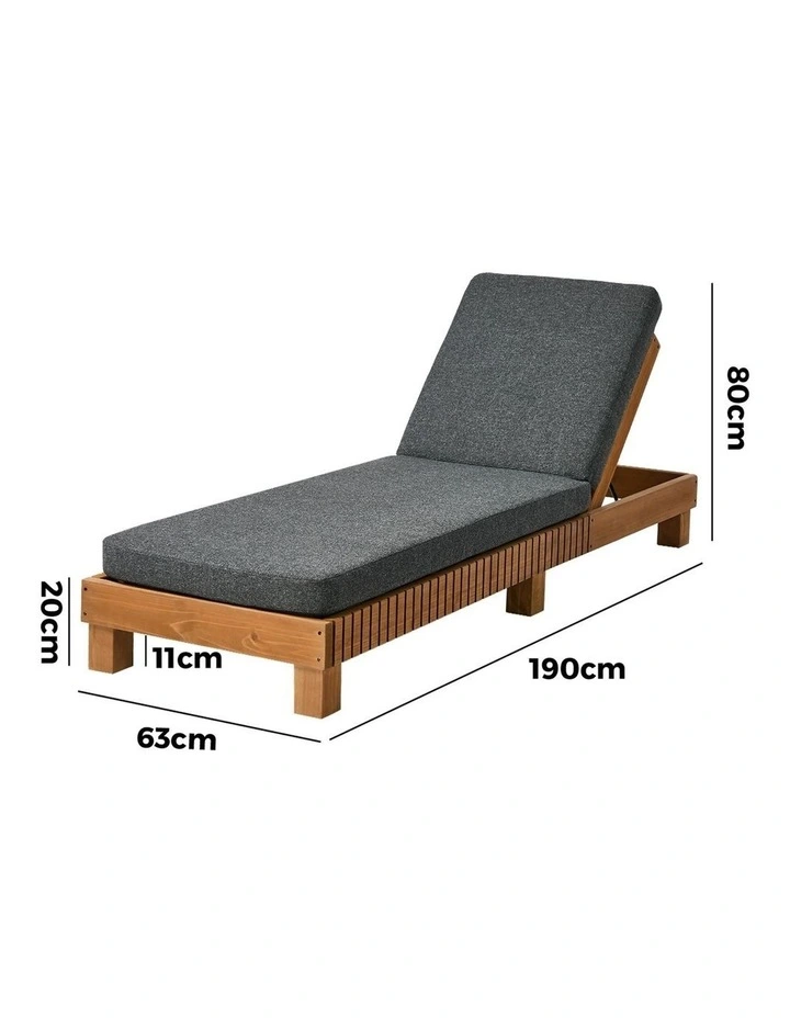 Livsip Outdoor Sun Lounge Wooden Lounger Day Bed Recliner Grey image 3