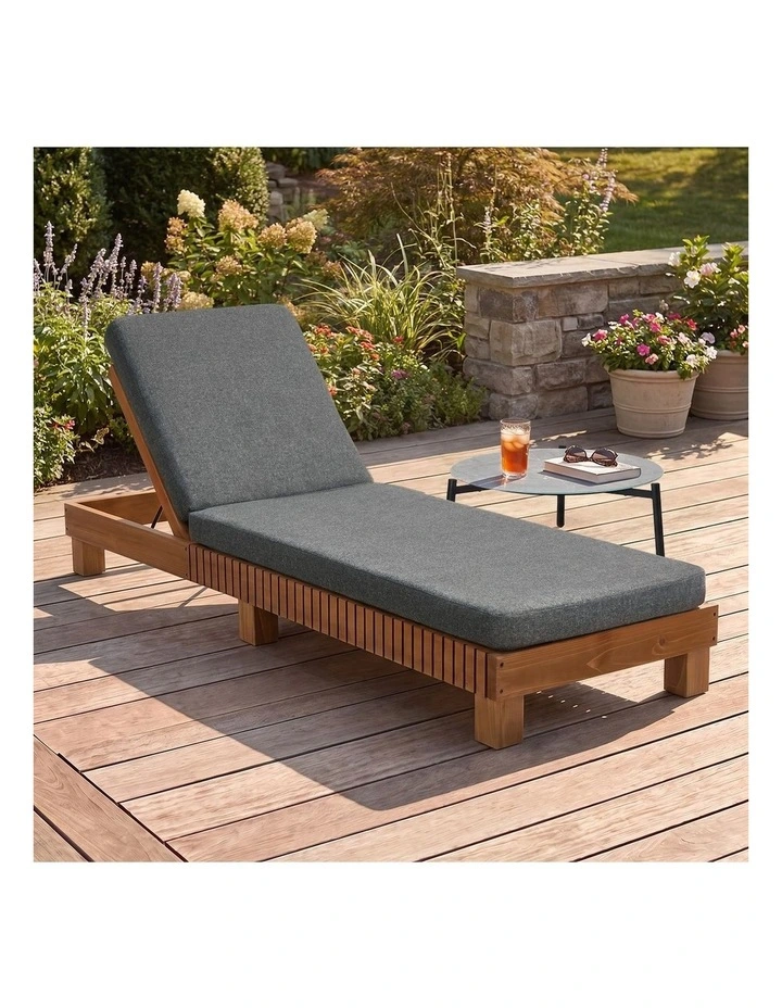 Livsip Outdoor Sun Lounge Wooden Lounger Day Bed Recliner Grey image 5