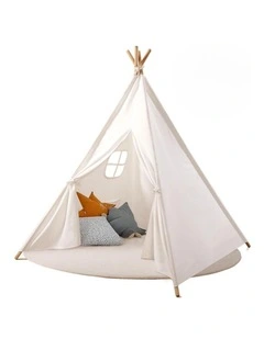 White Kids Teepee Play Tent with Lace, Portable Indoor Outdoor Tent with Mat